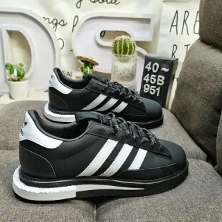 Adidas Black White Low-Top Leather-Like Upper Lifestyle Sneakers