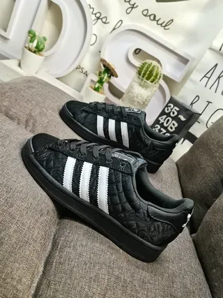 Adidas Black White Quilted Upper Three Side Stripes Lifestyle Sneakers 7