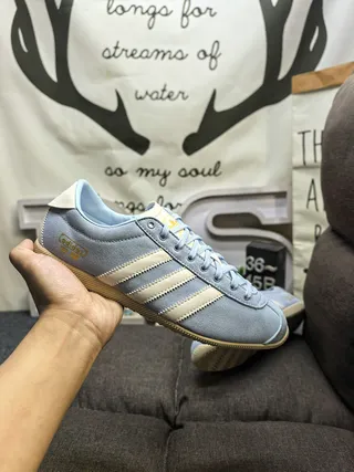 Adidas Blue Beige Suede Upper Three-Stripe Side Panel Lifestyle Sneakers 5