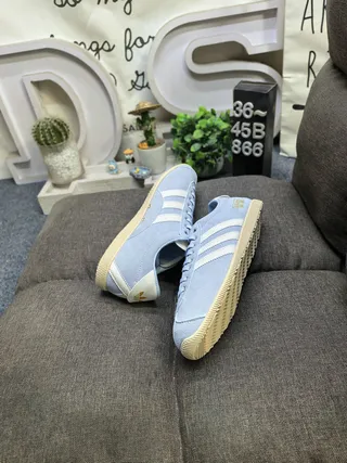Adidas Blue Beige Suede Upper Three-Stripe Side Panel Lifestyle Sneakers 6