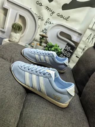 Adidas Blue Beige Suede Upper Three-Stripe Side Panel Lifestyle Sneakers 7