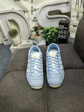 Adidas Blue Beige Suede Upper Three-Stripe Side Panel Lifestyle Sneakers 10