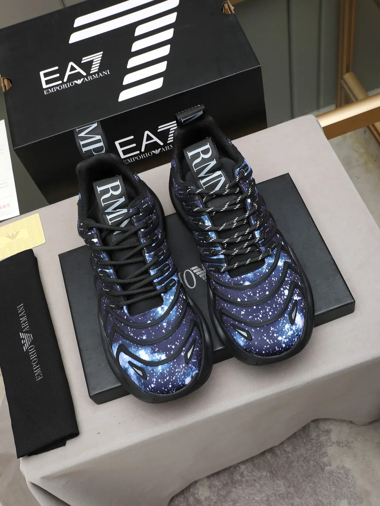Adidas Tênis Chunky Azul Negro Galaxy-Print Têxtil Superior Tira Layered Strap Cage 2
