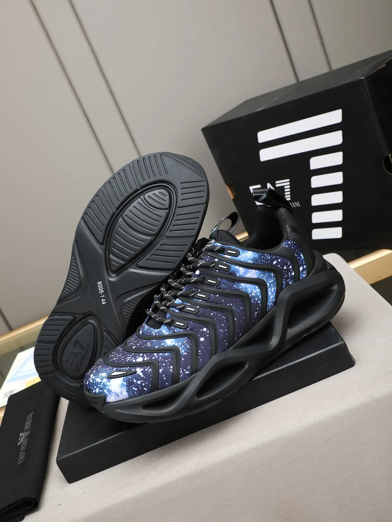 Adidas Tênis Chunky Azul Negro Galaxy-Print Têxtil Superior Tira Layered Strap Cage 4