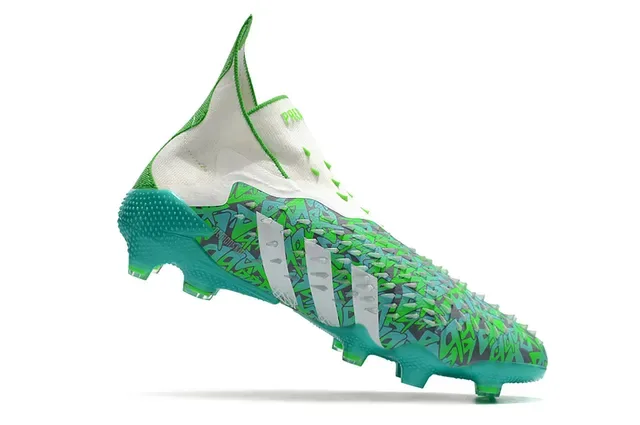 Adidas Chaussures de football bleu vert coupe haute collet ajusté à la chaussette estampillé graffiti empeigne terrain ferme 2