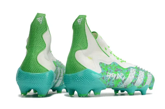 Adidas Chaussures de football bleu vert coupe haute collet ajusté à la chaussette estampillé graffiti empeigne terrain ferme 5