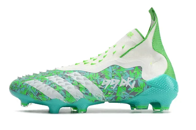 Adidas Chaussures de football bleu vert coupe haute collet ajusté à la chaussette estampillé graffiti empeigne terrain ferme 7