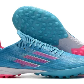 Adidas नीला गुलाबी बुनाई ऊपरी असममित लेसिंग टर्फ फुटबॉल जूते