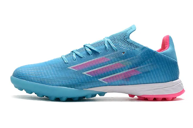 Adidas Chaussures de football en gazon avec upper en tricot bleu rose et lacets asymétriques 8