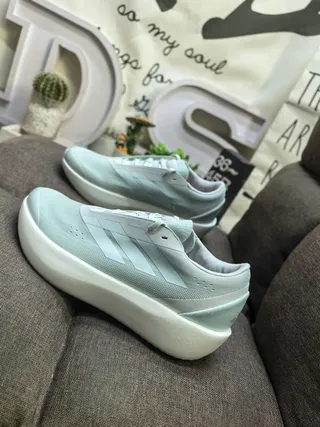 Adidas Blue White Laceless Toggle Closure Knit Mesh Upper Lifestyle Sneakers 7