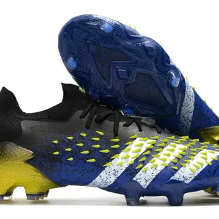 Adidas नीली पीली असममित लेसिंग ऊंचे शंकु कील फर्म ग्राउंड फुटबॉल जूते