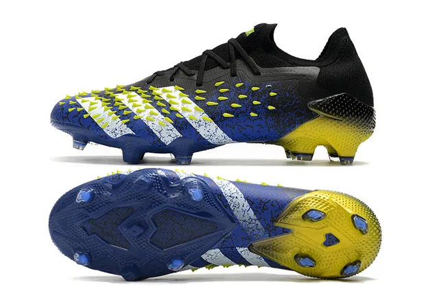 Adidas Bleu Jaune Lacets Asymétriques Clous Coniques Surélevés Terrain Firme Chaussures de Football 5