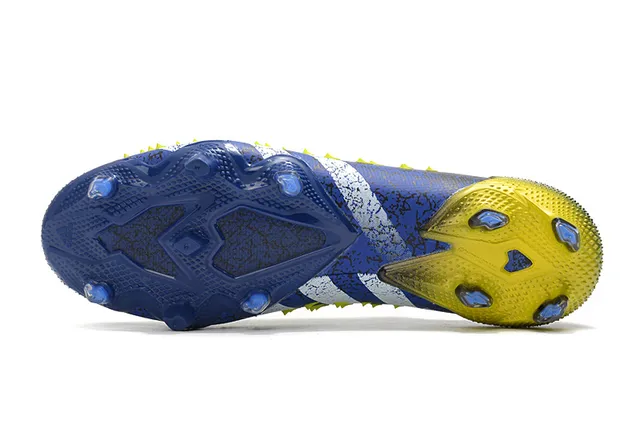 Adidas Bleu Jaune Lacets Asymétriques Clous Coniques Surélevés Terrain Firme Chaussures de Football 6