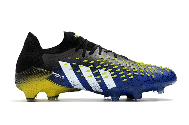 Adidas Bleu Jaune Lacets Asymétriques Clous Coniques Surélevés Terrain Firme Chaussures de Football 7