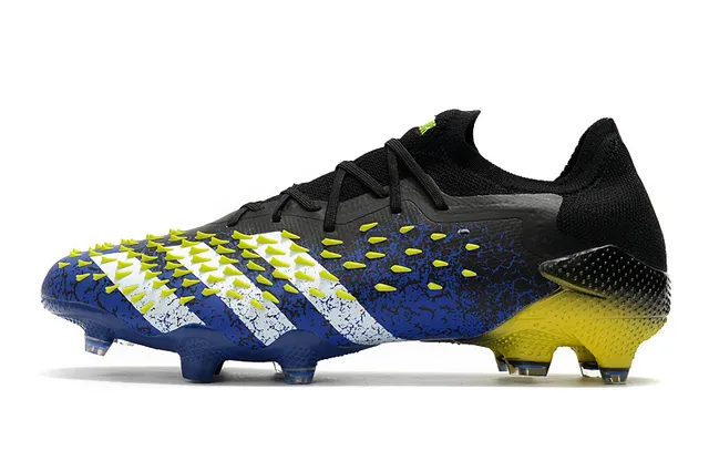 Adidas Bleu Jaune Lacets Asymétriques Clous Coniques Surélevés Terrain Firme Chaussures de Football 8