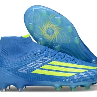 Adidas Blue Yellow High-Cut Knit Collar Asymmetrical Lacing Firm-Ground Soccer Shoes