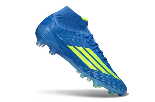 Adidas Blue Yellow High-Cut Knit Collar Asymmetrical Lacing Firm-Ground Soccer Shoes 2