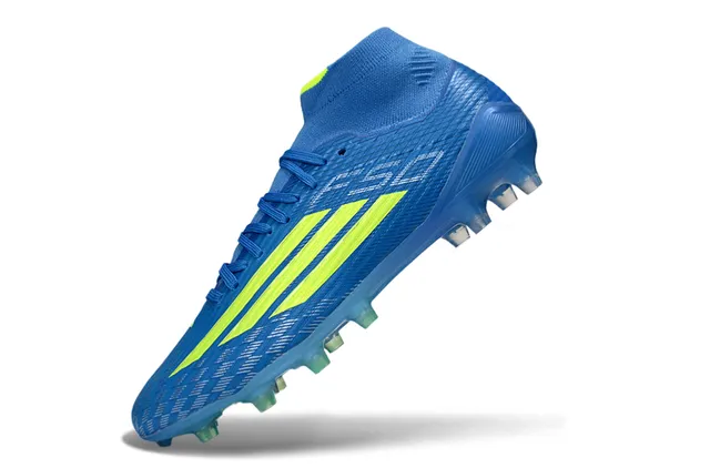 Adidas Blue Yellow High-Cut Knit Collar Asymmetrical Lacing Firm-Ground Soccer Shoes 3