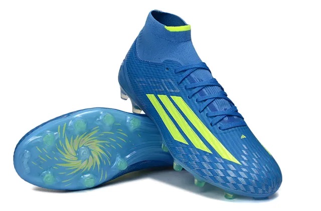 Adidas Blue Yellow High-Cut Knit Collar Asymmetrical Lacing Firm-Ground Soccer Shoes 4