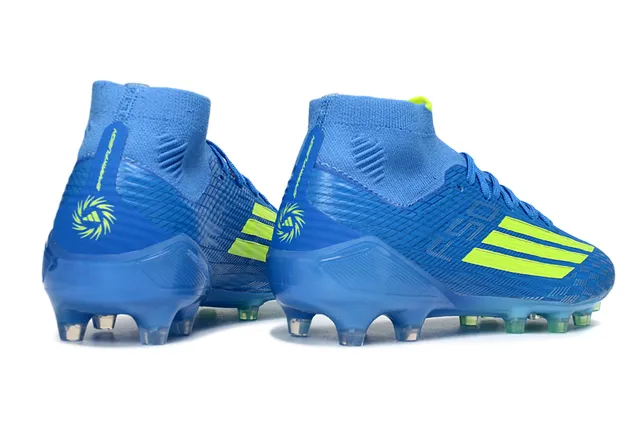 Adidas Blue Yellow High-Cut Knit Collar Asymmetrical Lacing Firm-Ground Soccer Shoes 5