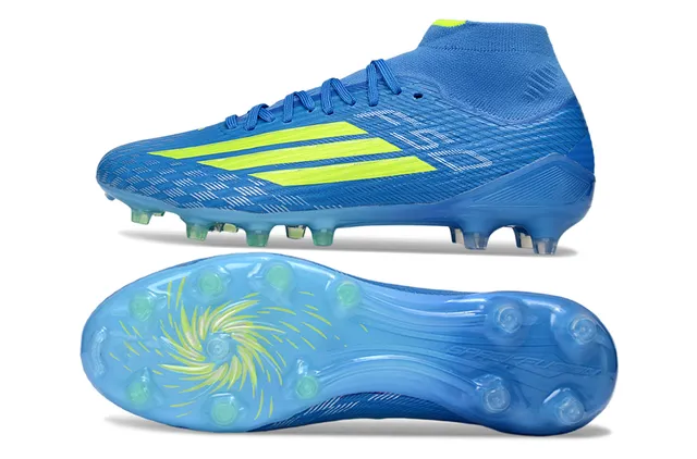Adidas Blue Yellow High-Cut Knit Collar Asymmetrical Lacing Firm-Ground Soccer Shoes 6