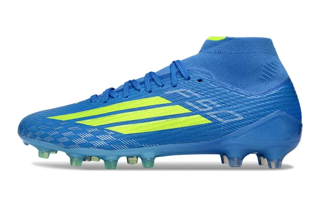 Adidas Blue Yellow High-Cut Knit Collar Asymmetrical Lacing Firm-Ground Soccer Shoes 7