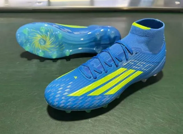 Adidas Blue Yellow High-Cut Knit Collar Asymmetrical Lacing Firm-Ground Soccer Shoes 8