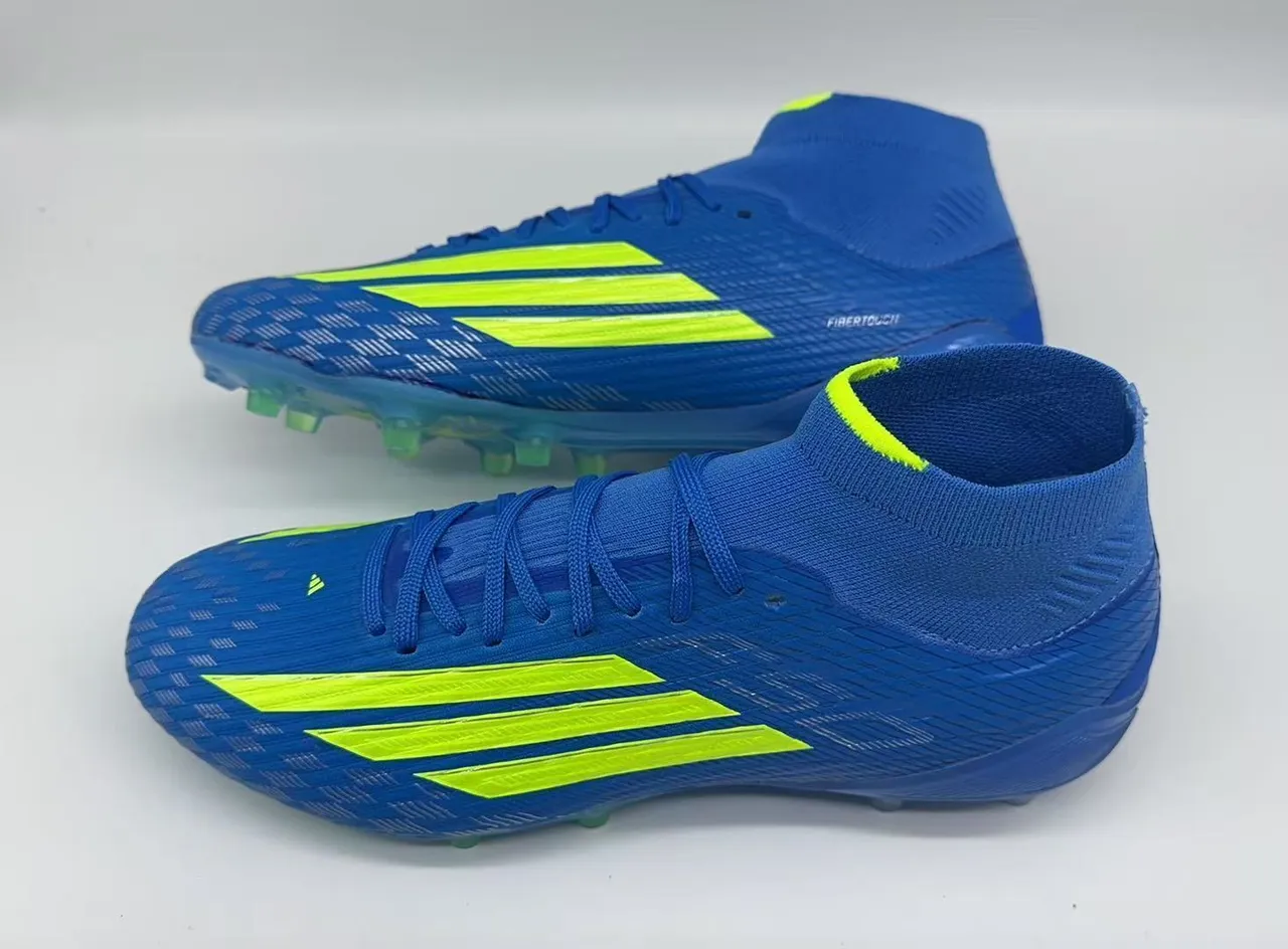 Adidas Blue Yellow High-Cut Knit Collar Asymmetrical Lacing Firm-Ground Soccer Shoes 10