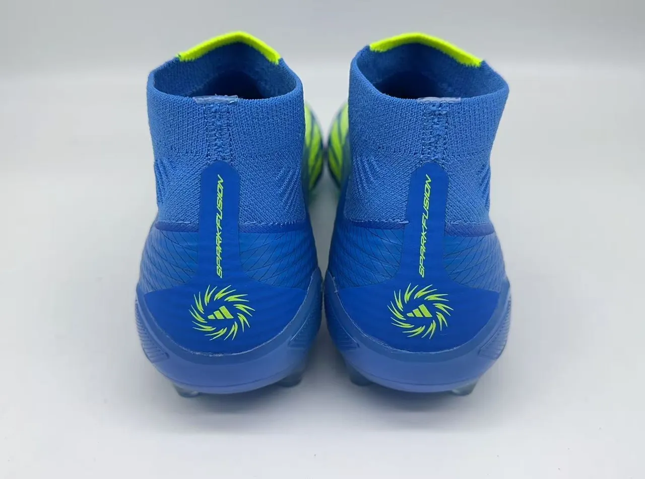 Adidas Blue Yellow High-Cut Knit Collar Asymmetrical Lacing Firm-Ground Soccer Shoes 12