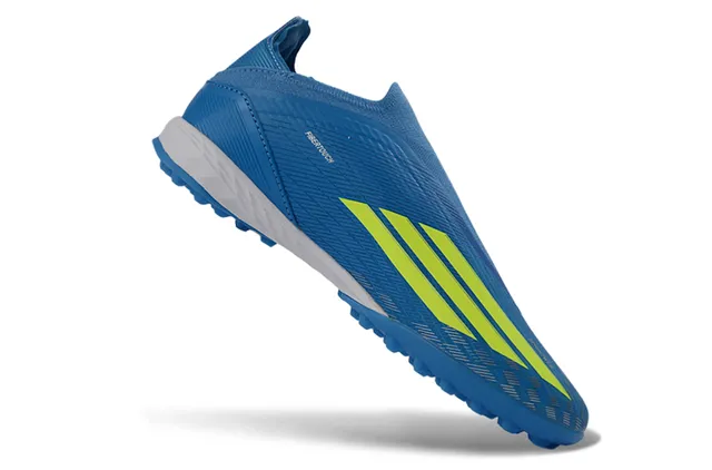 Adidas Azul Amarelo Colar de ajuste tipo meia Material sintético texturizado Grama artificial Sapatos de futebol 2