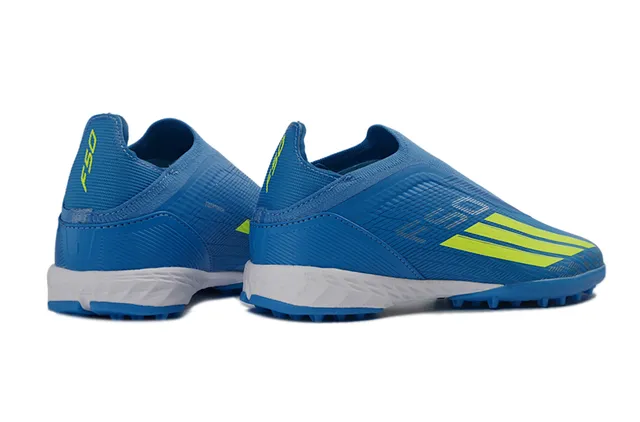 Adidas Azul Amarelo Colar de ajuste tipo meia Material sintético texturizado Grama artificial Sapatos de futebol 6