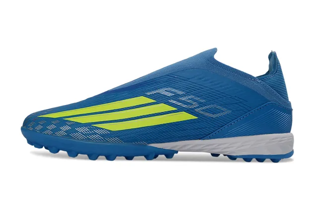 Adidas Azul Amarelo Colar de ajuste tipo meia Material sintético texturizado Grama artificial Sapatos de futebol 8