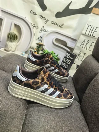 Adidas Brown Beige Leopard-Print Upper Platform Sole Lifestyle Sneakers 9