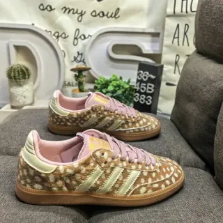 Adidas Brown Pink Deer-Print Upper Cream Stripes Lifestyle Sneakers