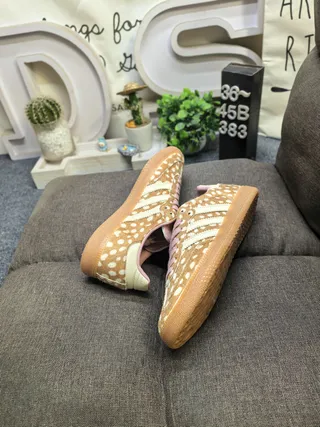 Adidas Brown Pink Deer-Print Upper Cream Stripes Lifestyle Sneakers 6