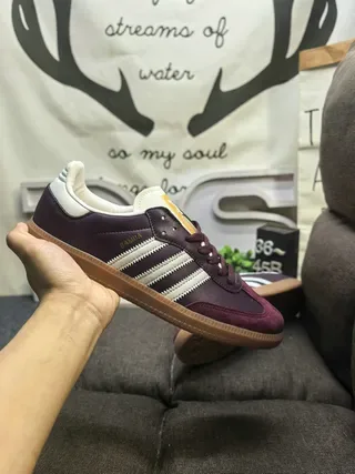Adidas Burgundy White Suede Upper Three-Stripe Side Panel Lifestyle Sneakers 5