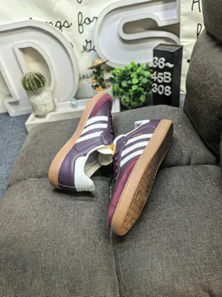 Adidas Burgundy White Suede Upper Three-Stripe Side Panel Lifestyle Sneakers 6