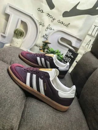 Adidas Burgundy White Suede Upper Three-Stripe Side Panel Lifestyle Sneakers 7
