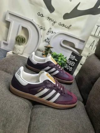 Adidas Burgundy White Suede Upper Three-Stripe Side Panel Lifestyle Sneakers 9