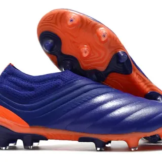 Adidas Copa Blue Orange Sock-Fit Knit Collar Sculpted Ridged Forefoot Overlay Firm-Ground Soccer Shoes