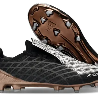 Adidas F50 Black Brown Low-Cut Bootie Upper Geometric Mesh Texture Firm-Ground Soccer Shoes