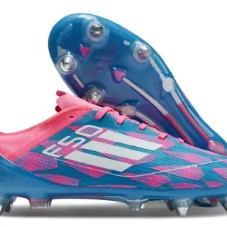 Adidas F50 Blue Pink Low-Cut Sock-Fit Collar Geometric Print Firm-Ground Soccer Shoes