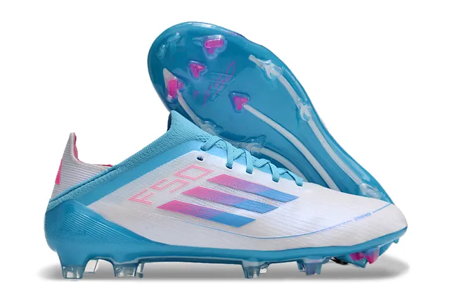 Adidas F50 নীল গোলাপি লো-কাট সক-ফিট আপার সিন্থেটিক টেক্সচার্ড শেল ফার্ম-গ্রাউন্ড সকার শোজ 18