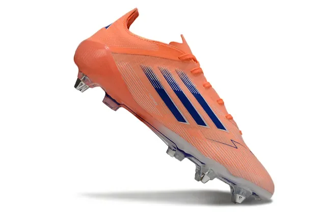Adidas F50 Chaussures de football orange bleu upper synthétique coupe basse graphique trois rayures terrain ferme 2