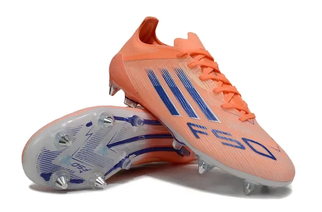 Adidas F50 Chaussures de football orange bleu upper synthétique coupe basse graphique trois rayures terrain ferme 4