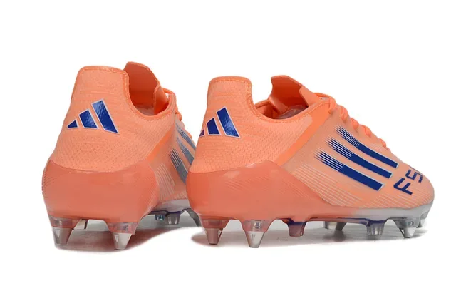 Adidas F50 Chaussures de football orange bleu upper synthétique coupe basse graphique trois rayures terrain ferme 5