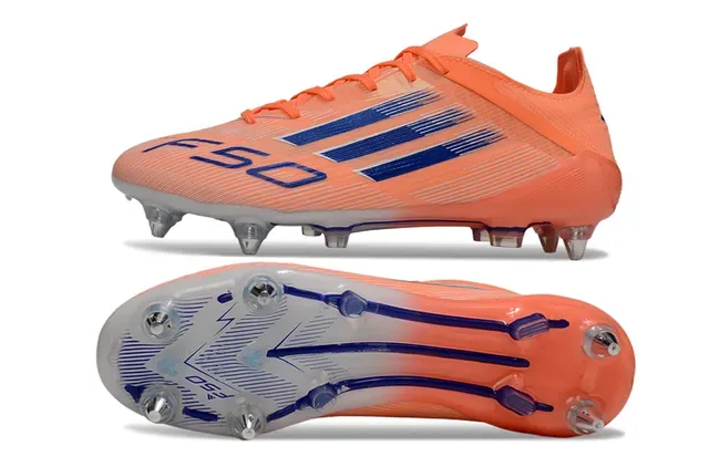 Adidas F50 Chaussures de football orange bleu upper synthétique coupe basse graphique trois rayures terrain ferme 6