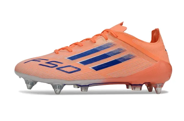Adidas F50 Chaussures de football orange bleu upper synthétique coupe basse graphique trois rayures terrain ferme 7