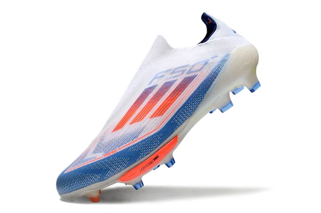 Adidas F50 White Blue Low-Cut Sock-Fit Upper Translucent Soleplate Firm-Ground Soccer Shoes 3