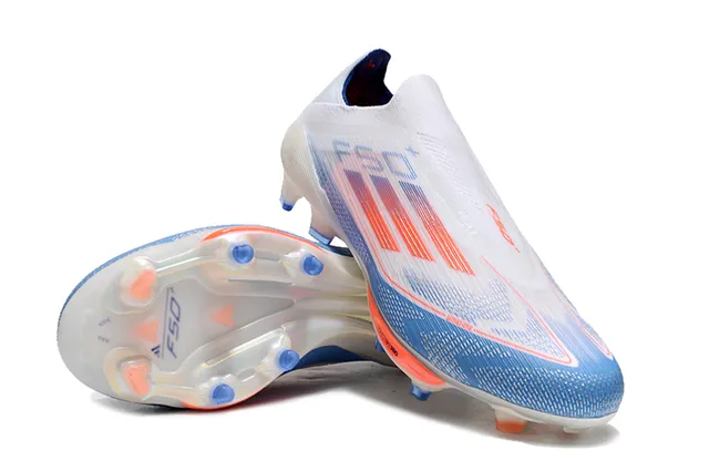 Adidas F50 White Blue Low-Cut Sock-Fit Upper Translucent Soleplate Firm-Ground Soccer Shoes 4